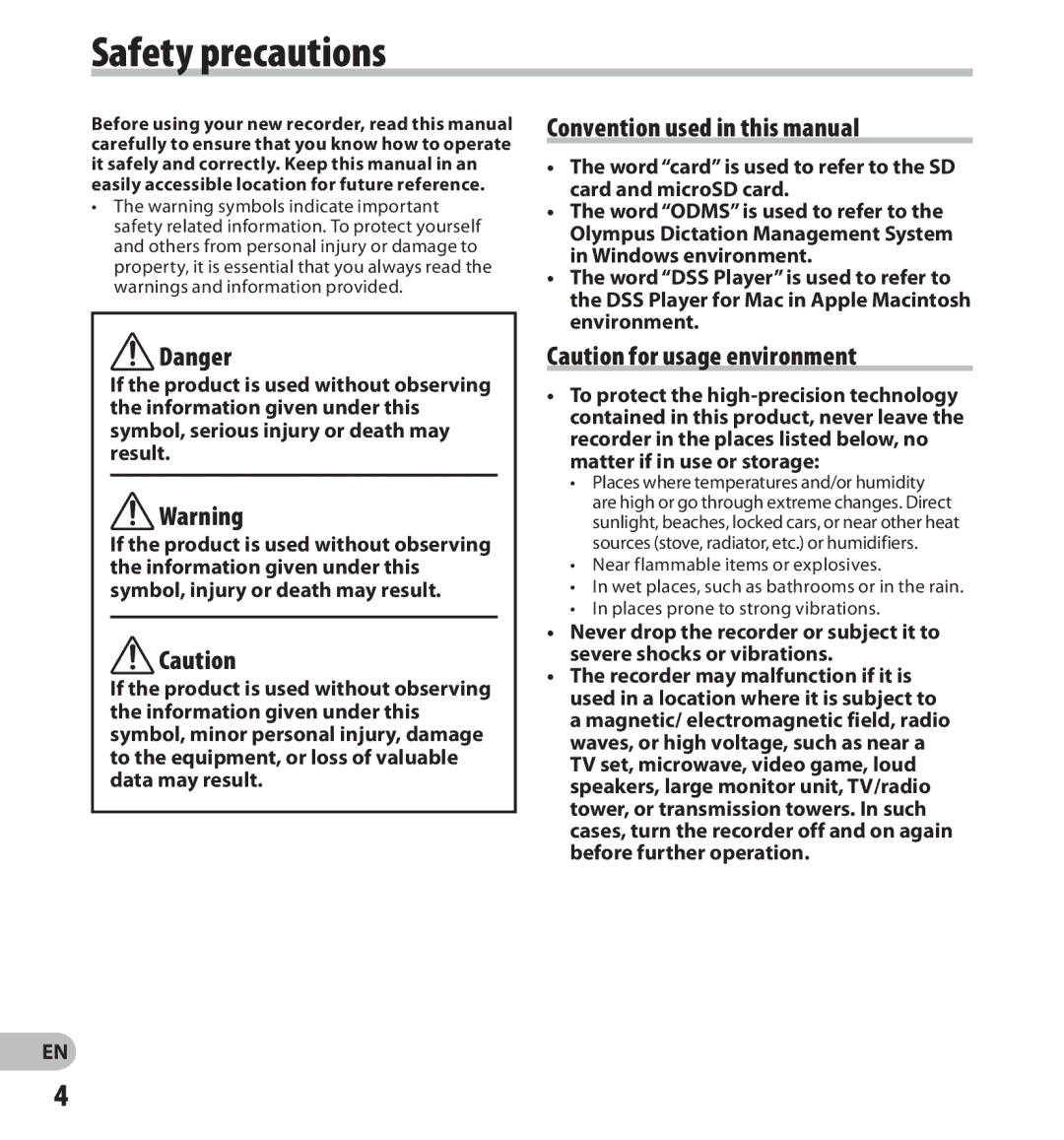 Olympus DS-7000 Safety precautions, Convention used in this manual 