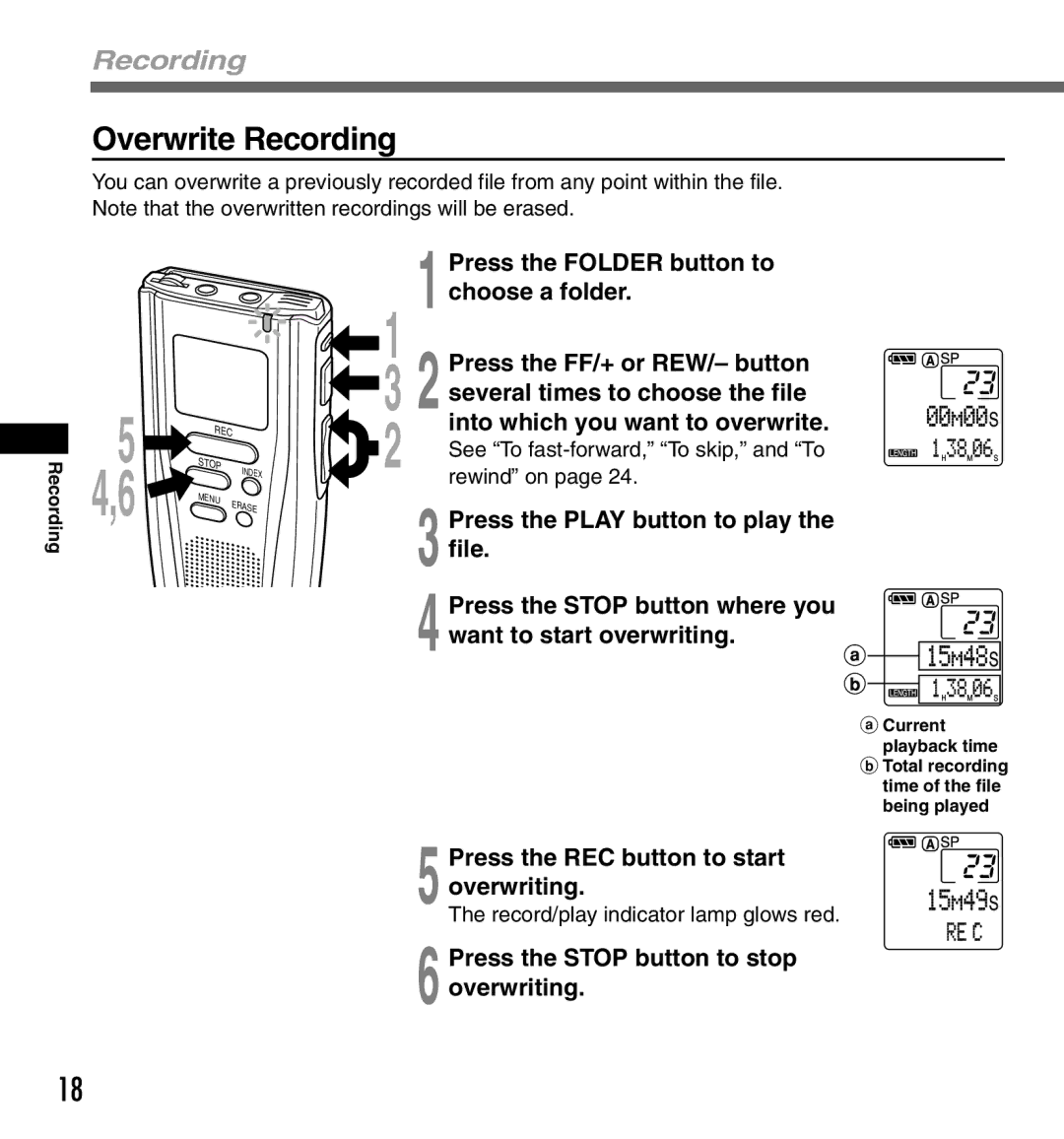 Olympus DS2000 manual Overwrite Recording 