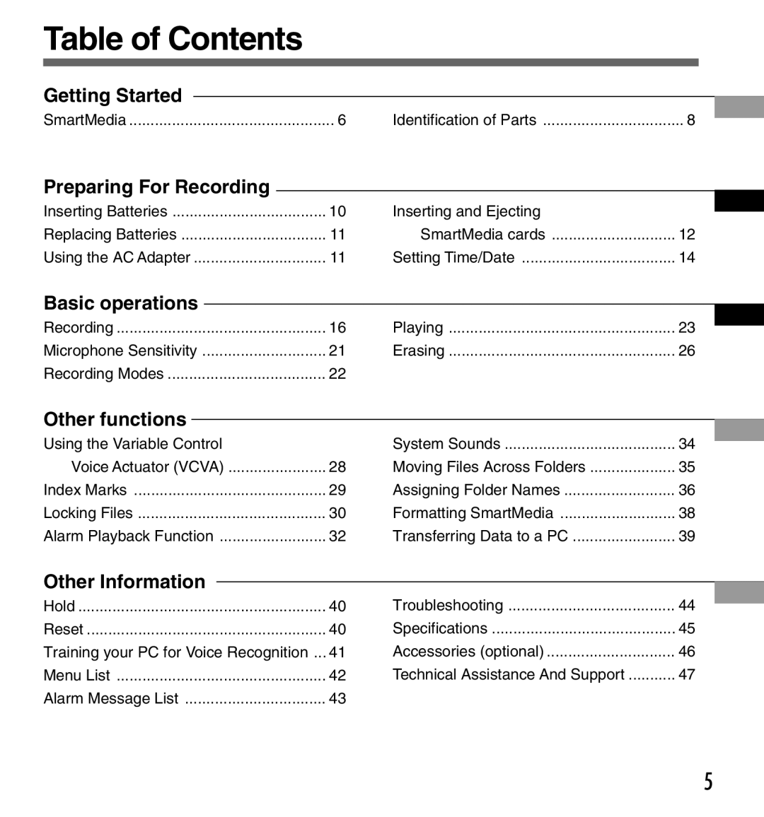 Olympus DS2000 manual Table of Contents 