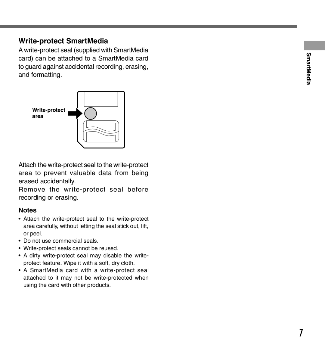 Olympus DS2000 manual Write-protect SmartMedia 