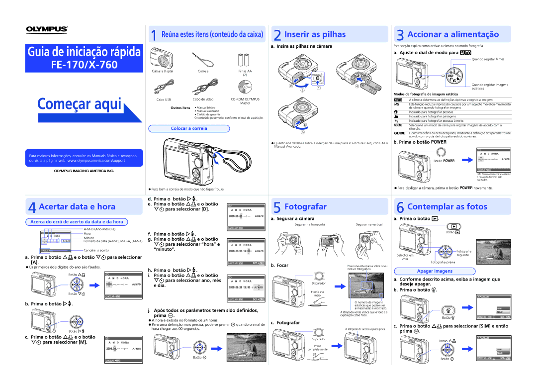 Olympus FE-170/X-760 quick start Colocar a correia, Apagar imagens 