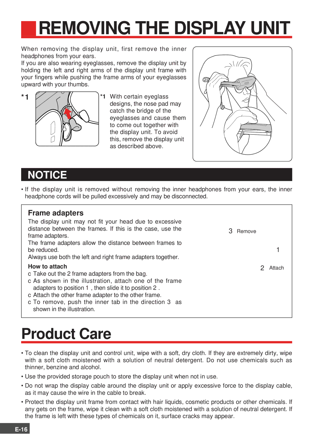 Olympus FMD-150W-US instruction manual Removing the Display Unit, Frame adapters, How to attach 