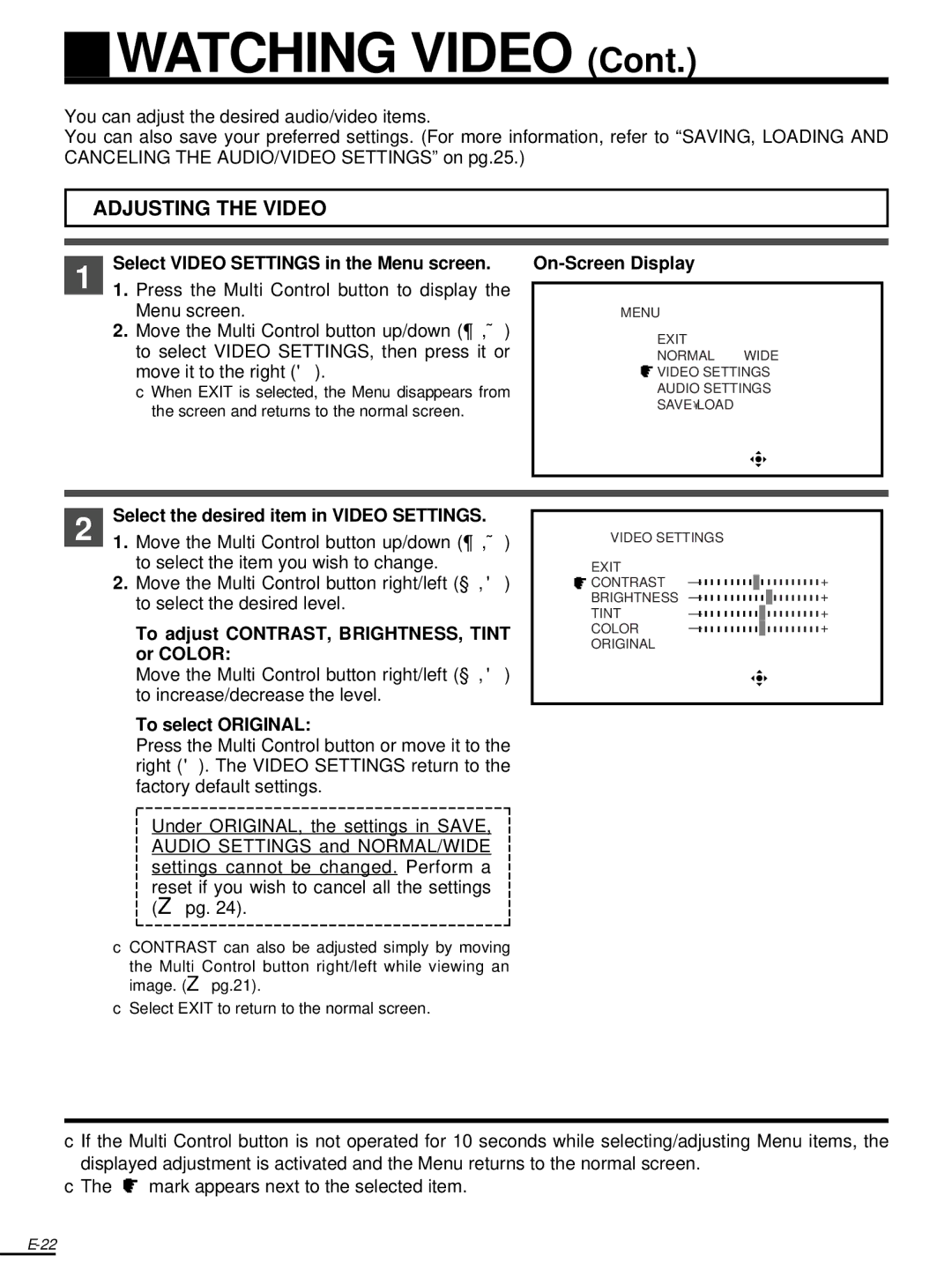 Olympus FMD-250W instruction manual To adjust CONTRAST, BRIGHTNESS, Tint, Or Color, To select Original 