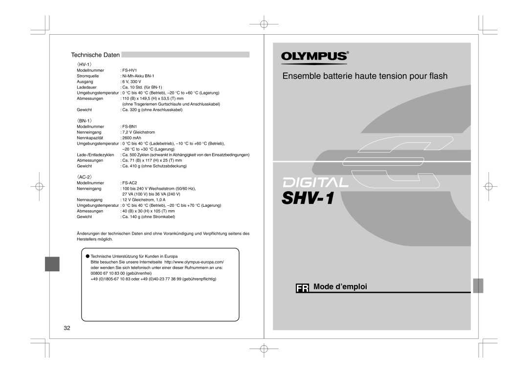 Olympus FS-HV1 manual Technische Daten, Gewicht Ca g ohne Anschlusskabel, Ohne Trageriemen Gurtschlaufe und Anschlusskabel 