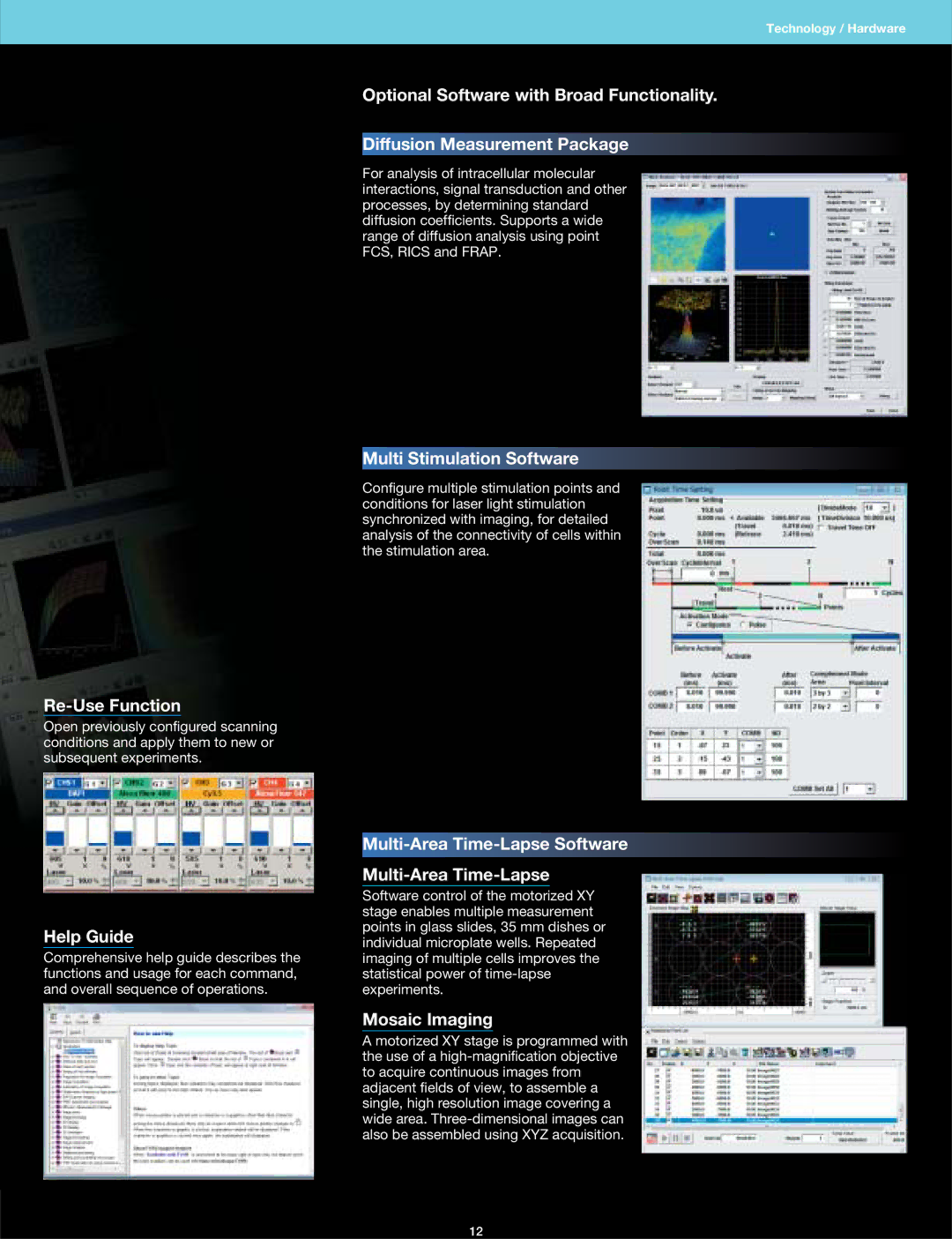 Olympus FV1000 Re-Use Function, Help Guide, Multi Stimulation Software, Multi-Area Time-Lapse Software, Mosaic Imaging 