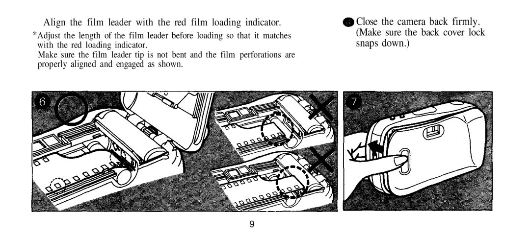 Olympus Infinity Stylus manual Align the film leader with the red film loading indicator 