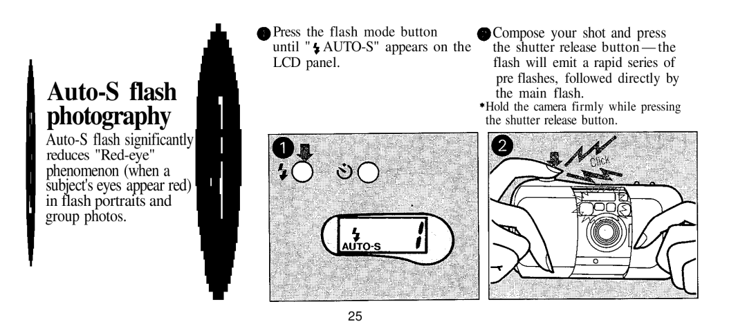 Olympus Infinity Stylus manual Auto-S flash significantly, Flash portraits and group photos, Reduces Red-eye 