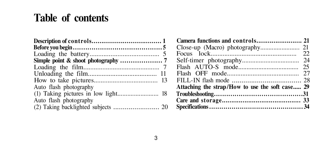 Olympus Infinity Stylus manual Table of contents 