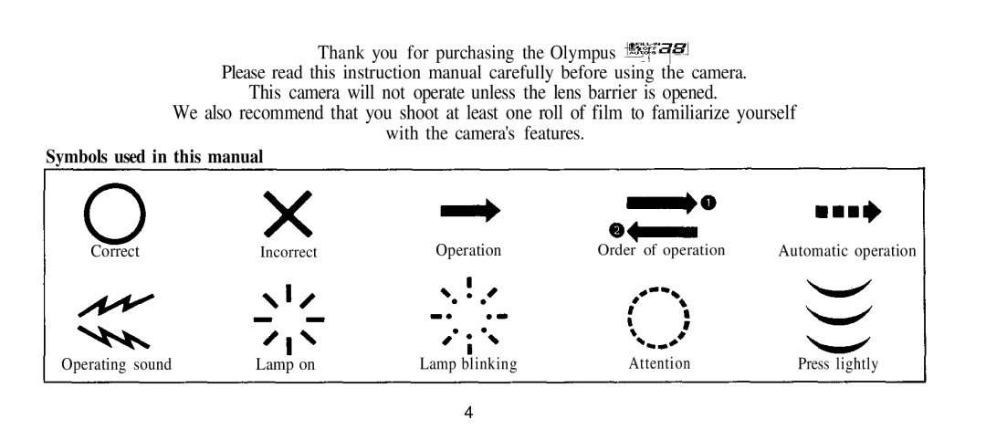 Olympus Infinity Stylus Symbols used in this manual 