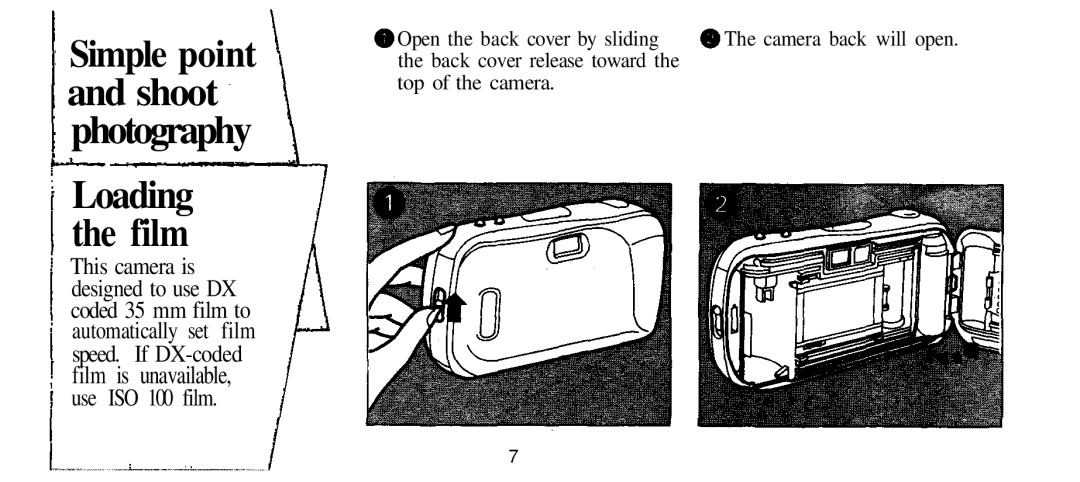 Olympus Infinity Stylus manual Simple point, Film is unavailable, Use ISO 100 film, Open the back cover by sliding 