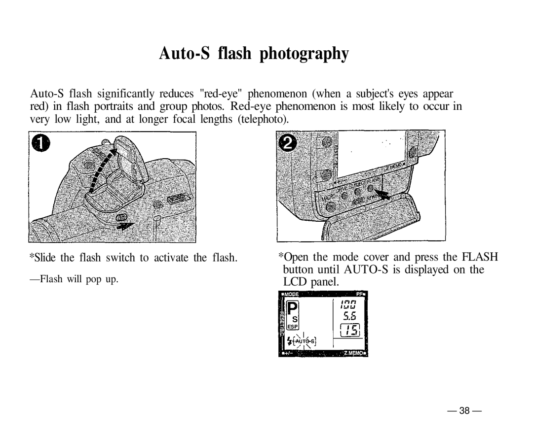 Olympus IS-1 manual Auto-S flash photography, Button until AUTO-S is displayed on 