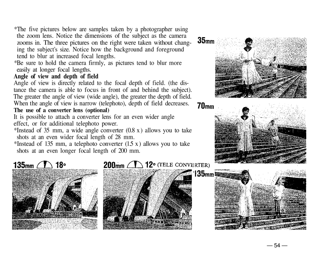 Olympus IS-1 manual Angle of view and depth of field 