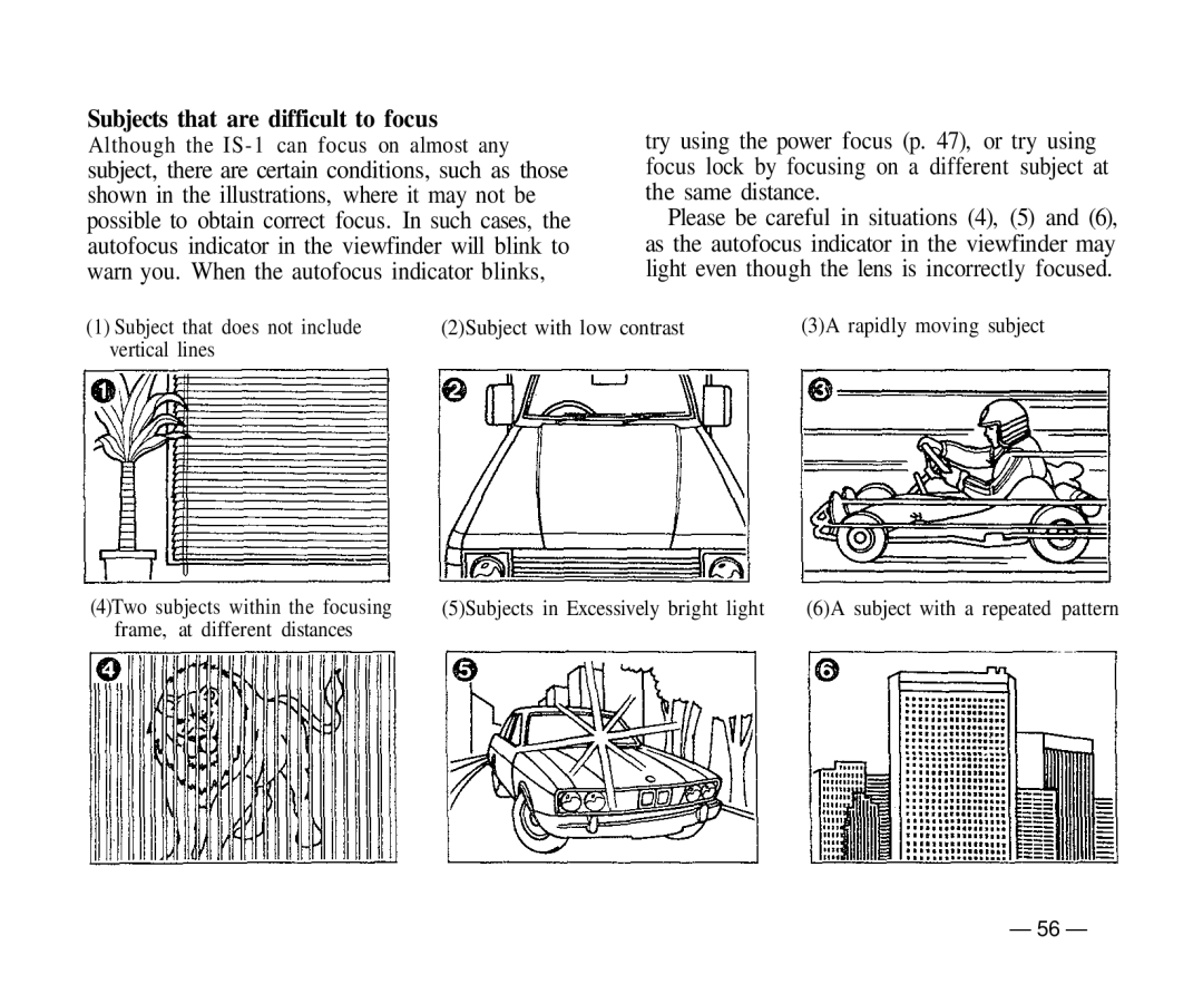 Olympus IS-1 manual Subjects that are difficult to focus 