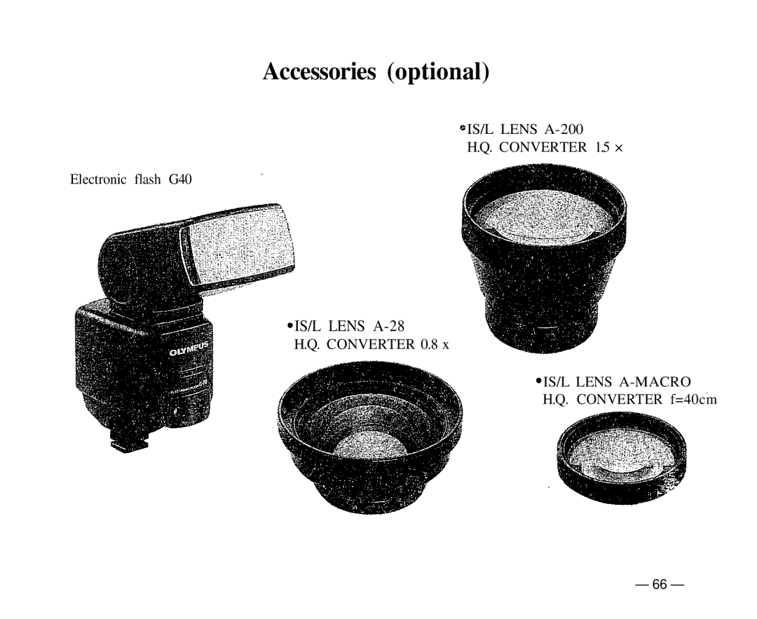 Olympus IS-1 manual Accessories optional, IS/L Lens A-28 