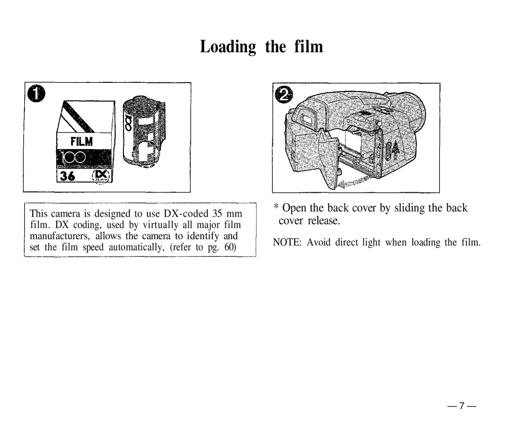 Olympus IS-1 manual Loading the film, Open the back cover by sliding the back cover release 