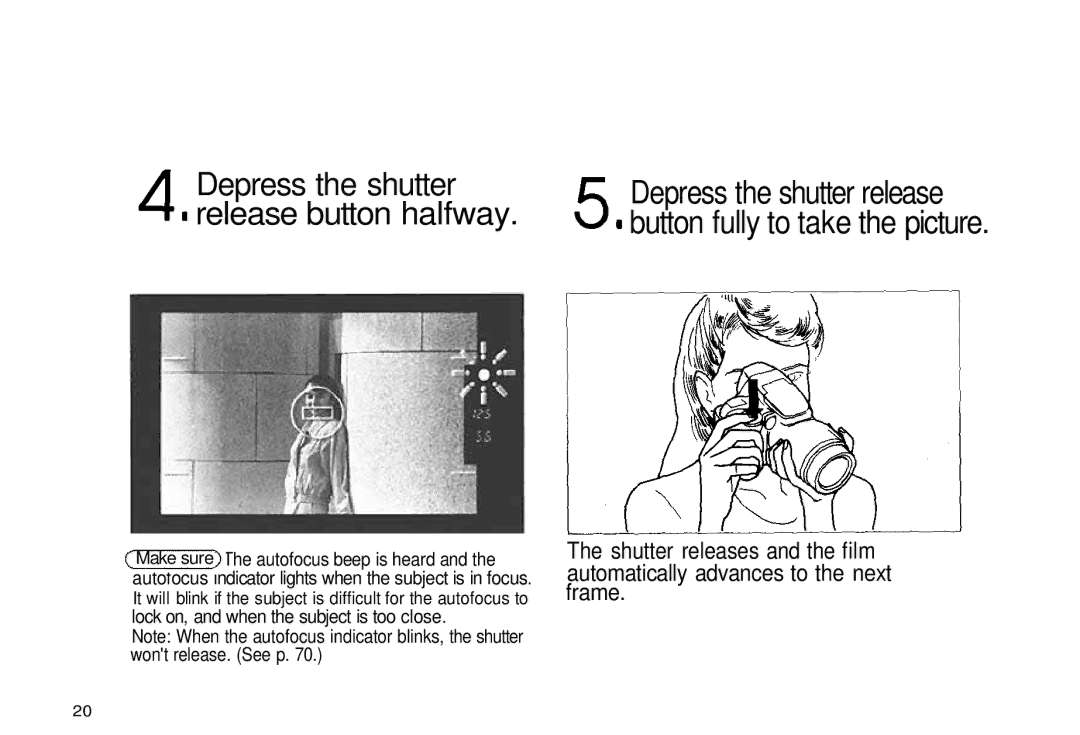 Olympus iS-3 DLX manual Depress the shutter, Release button halfway, Lock on, and when the subject is too close 