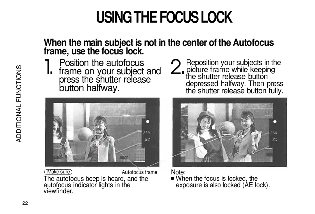 Olympus iS-3 DLX manual Usingthe Focus Lock, Frame, use the focus lock, Make sure Autofocus frame 