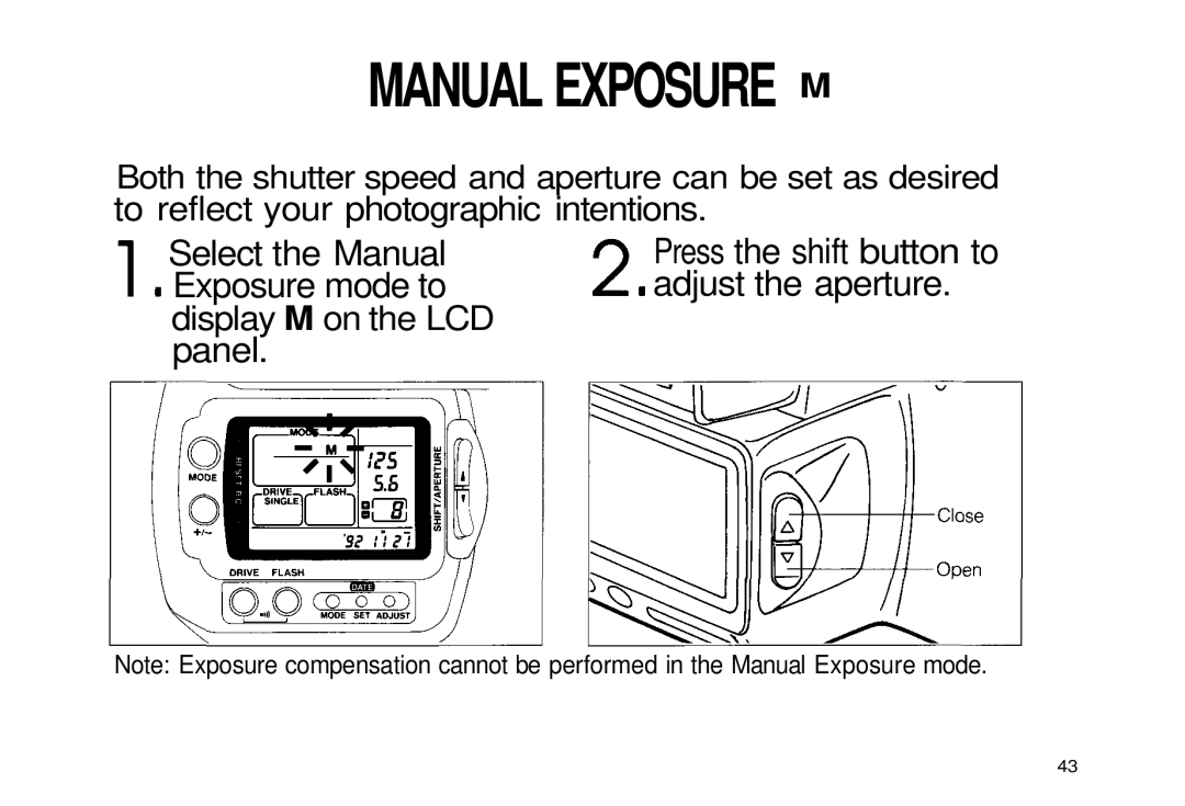 Olympus iS-3 DLX manual Manual Exposure M, Adjust the aperture, Panel, Display M on the LCD 