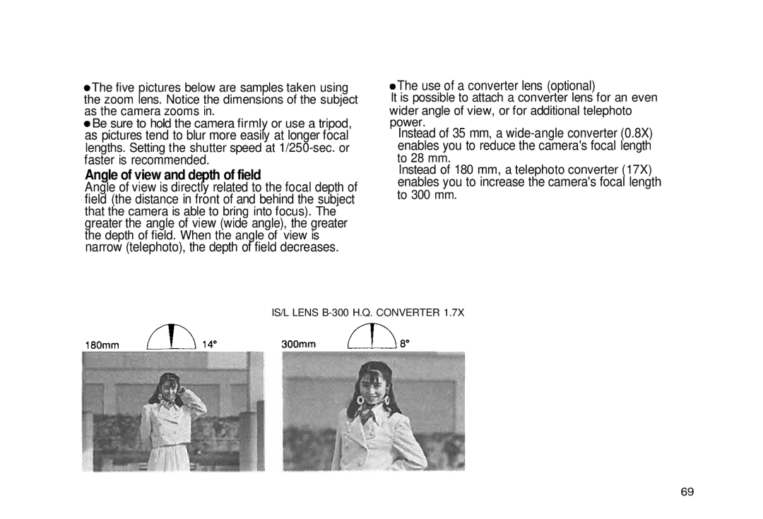 Olympus iS-3 DLX manual Angle of view and depth of field, That the camera is able to bring into focus 