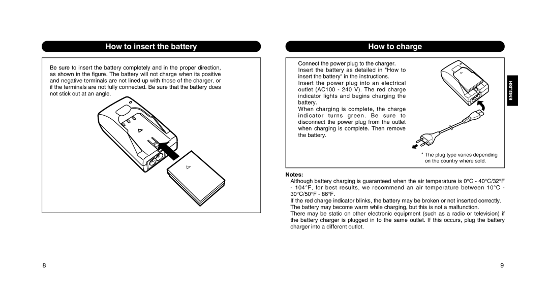 Olympus LI 10C instruction manual How to insert the battery How to charge 