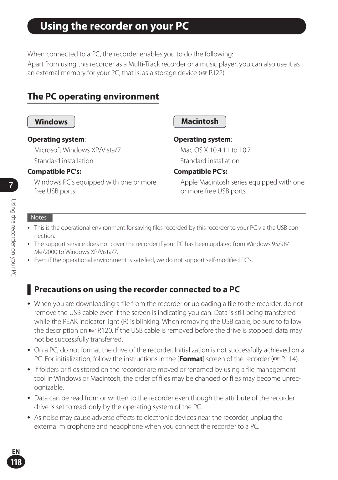 Olympus LS-100 user manual Using the recorder on your PC, PC operating environment, Windows Macintosh 