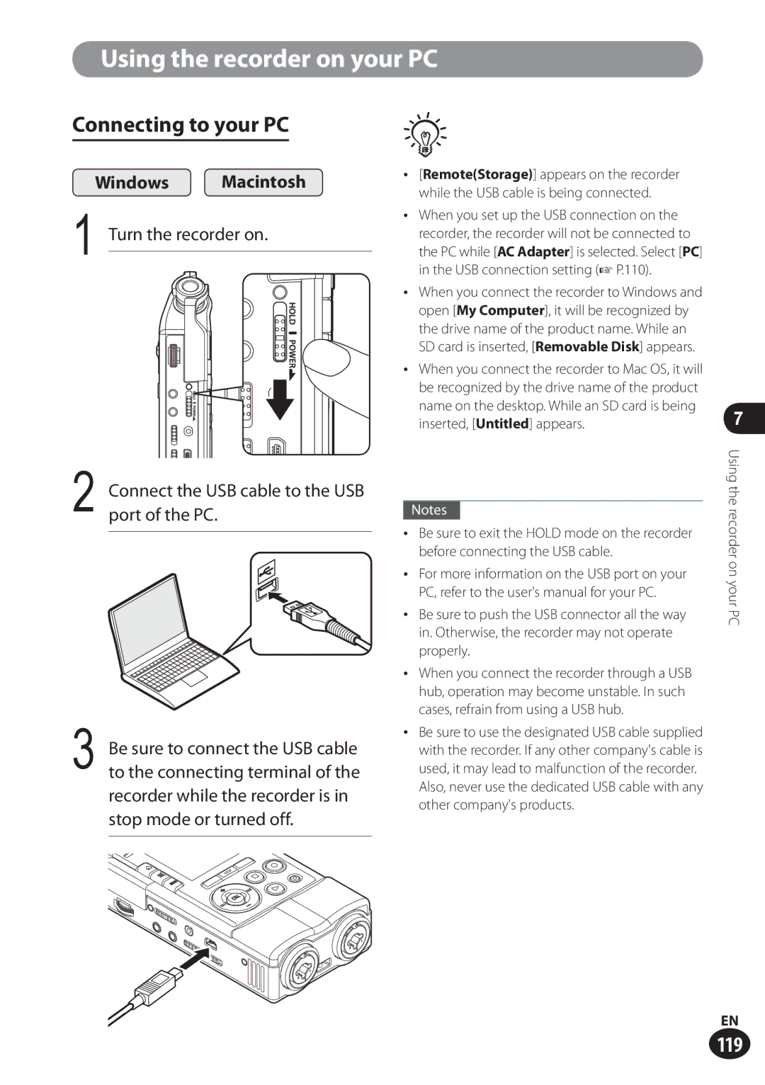 Olympus LS-100 user manual Connecting to your PC 