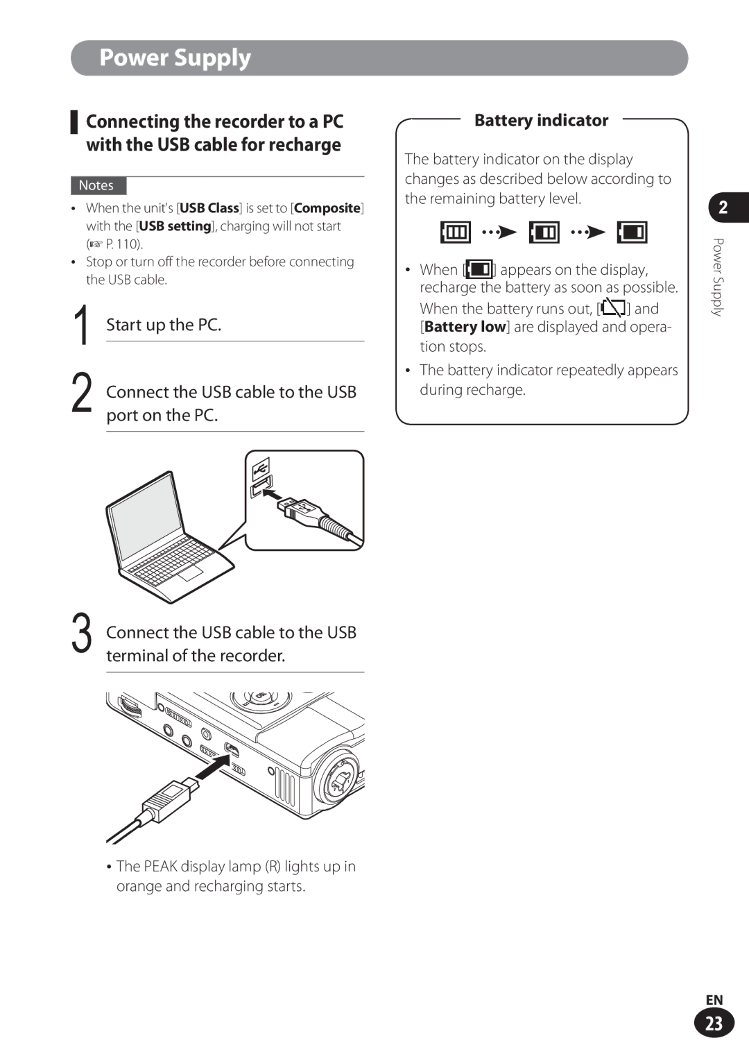 Olympus LS-100 user manual Battery indicator 