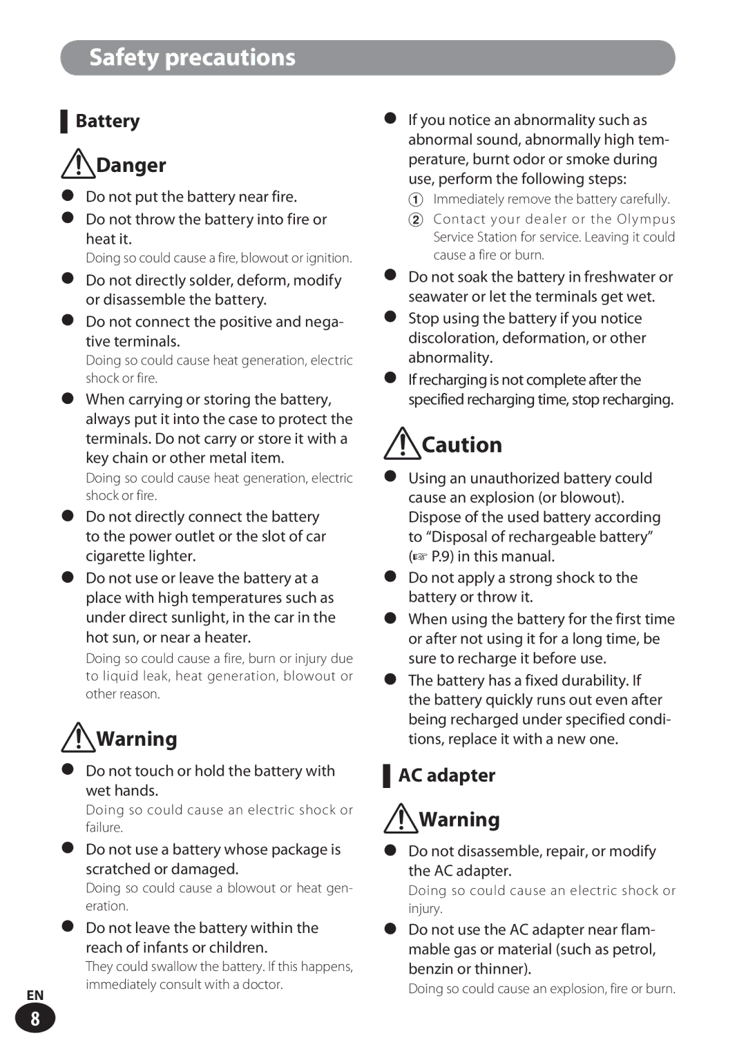 Olympus LS-100 user manual Battery, AC adapter 