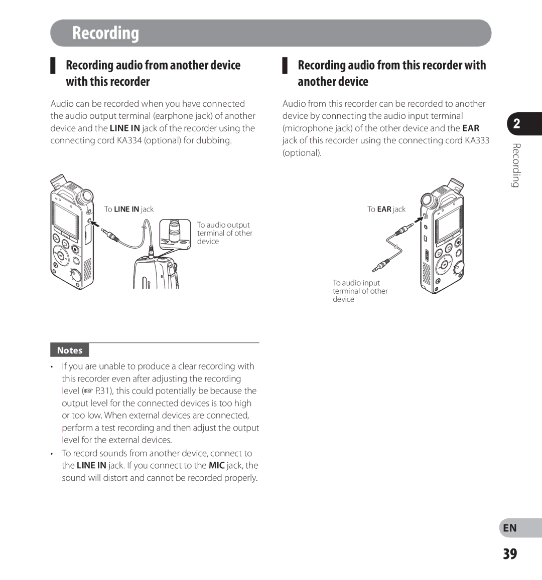 Olympus LS-12, LS-14 manual Recording audio from this recorder with another device 