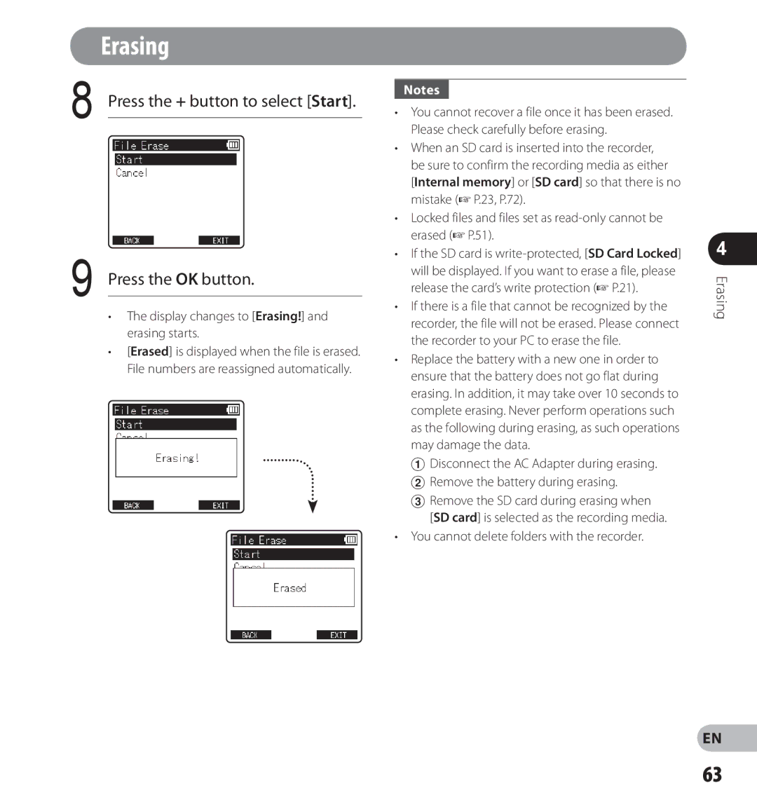 Olympus LS-12, LS-14 manual You cannot delete folders with the recorder 