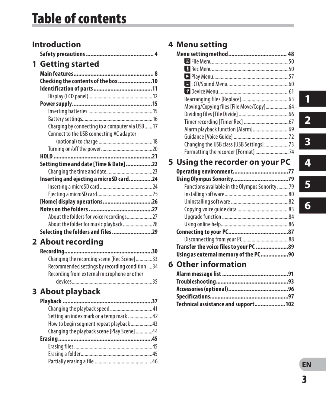 Olympus LS-7 manual Table of contents 