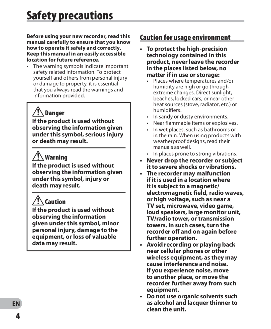 Olympus LS-7 manual Safety precautions 