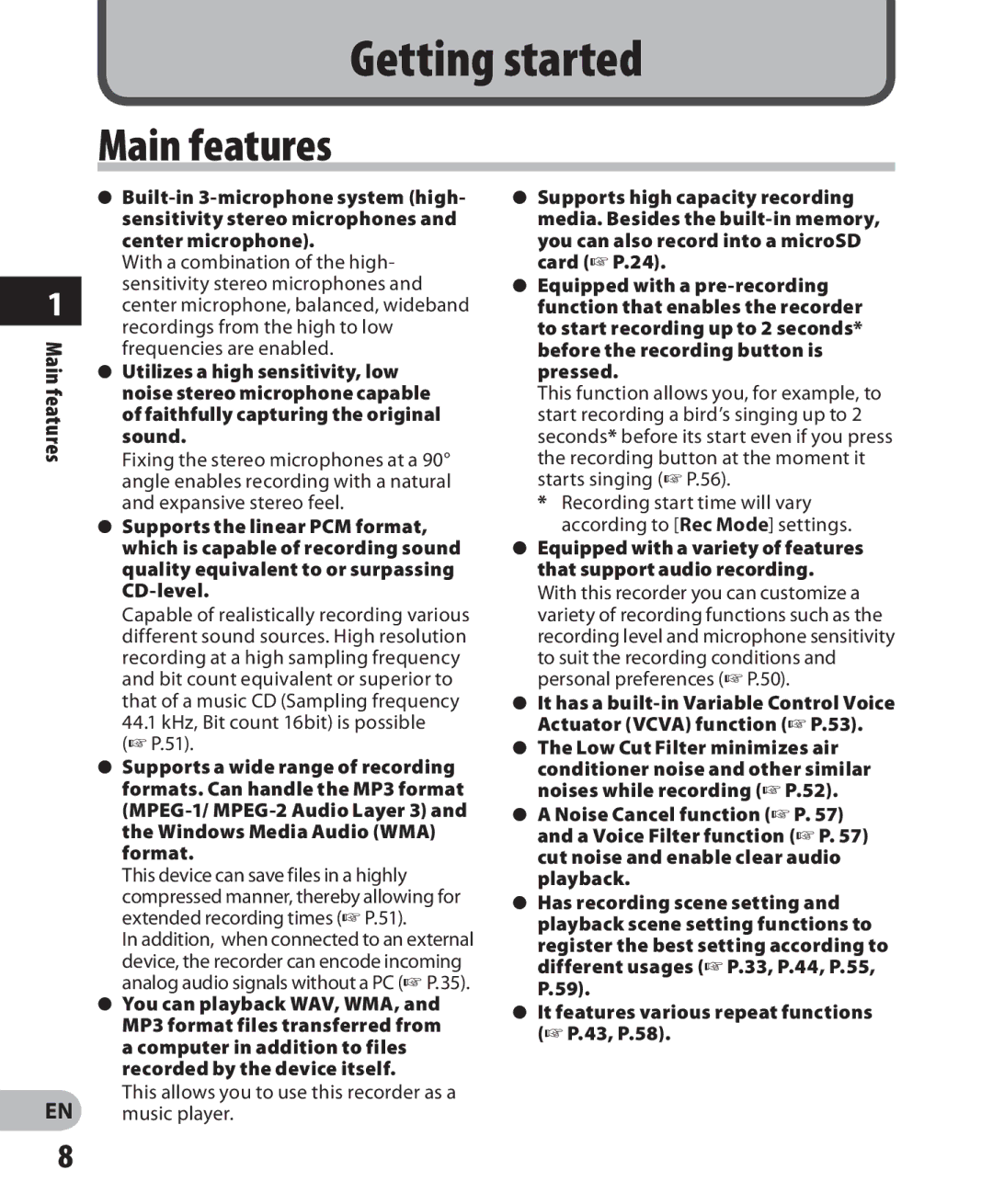 Olympus LS-7 manual Getting started, Main features 