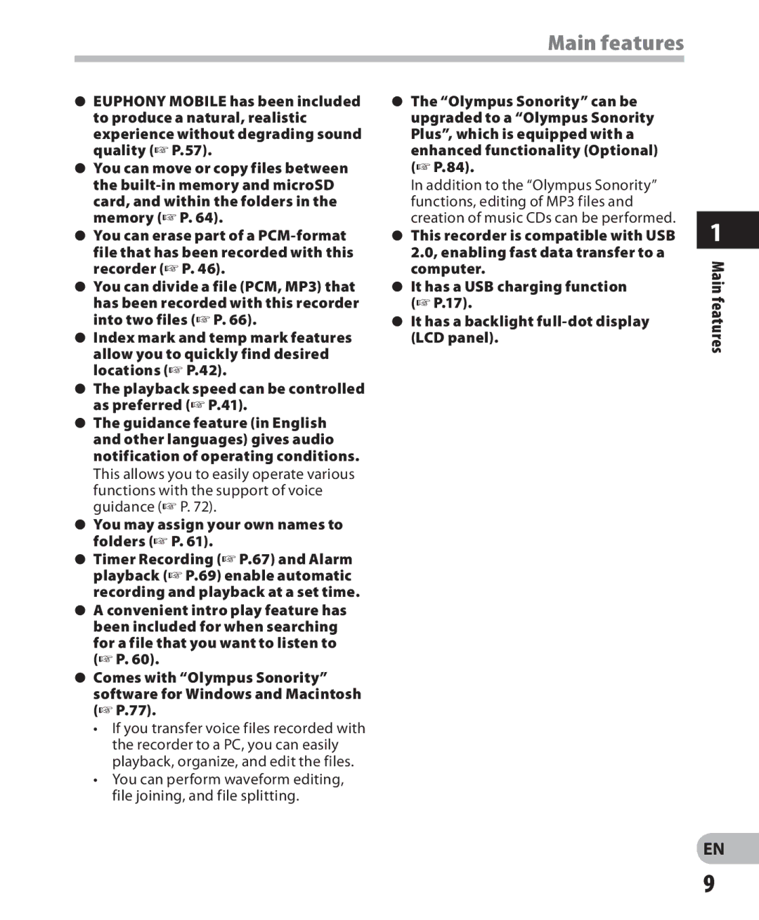 Olympus LS-7 manual Main features 