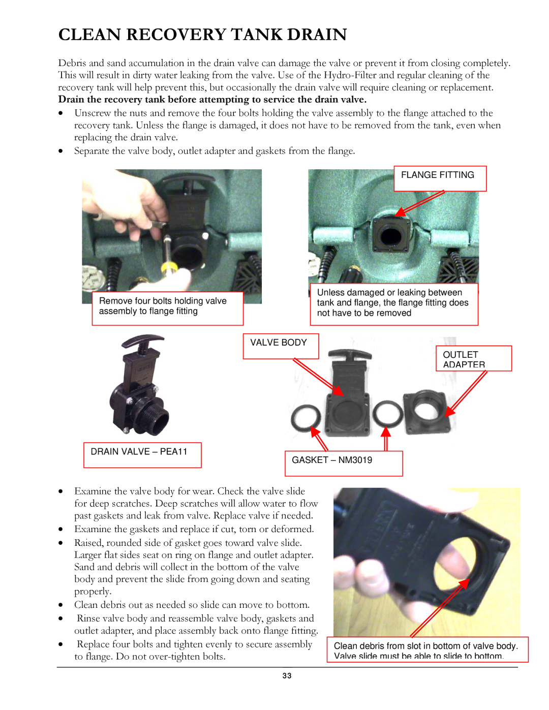 Olympus M1200 manual Clean Recovery Tank Drain, Flange Fitting 