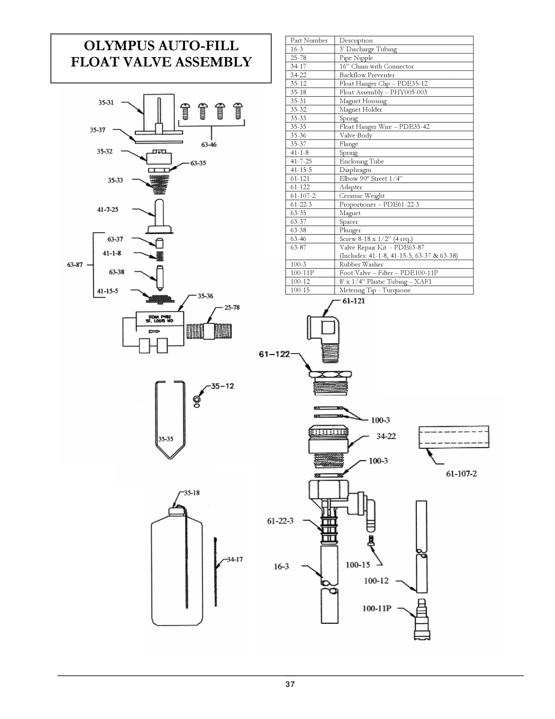 Olympus M1200 manual Olympus AUTO-FILL Float Valve Assembly 