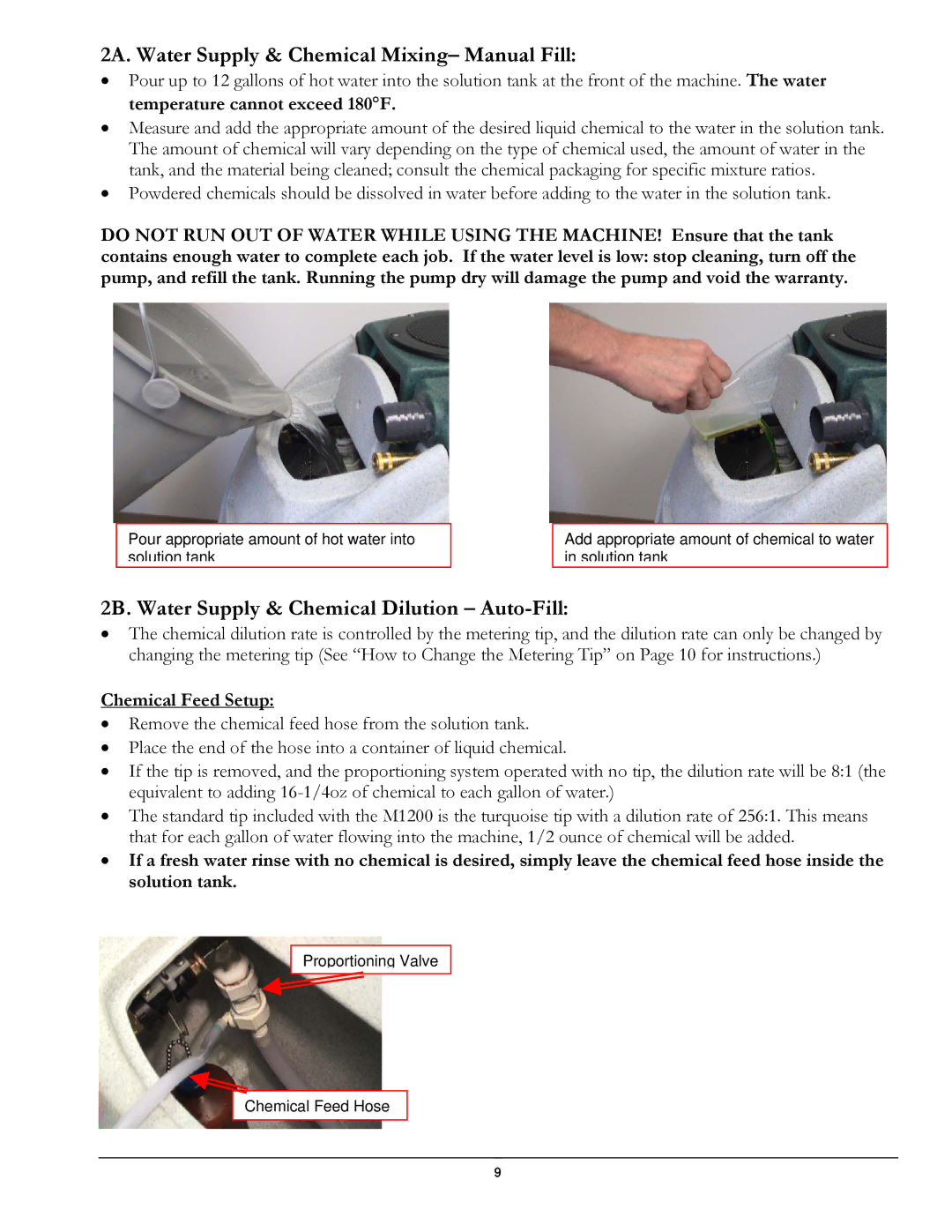 Olympus M1200 manual 2A. Water Supply & Chemical Mixing- Manual Fill, 2B. Water Supply & Chemical Dilution Auto-Fill 