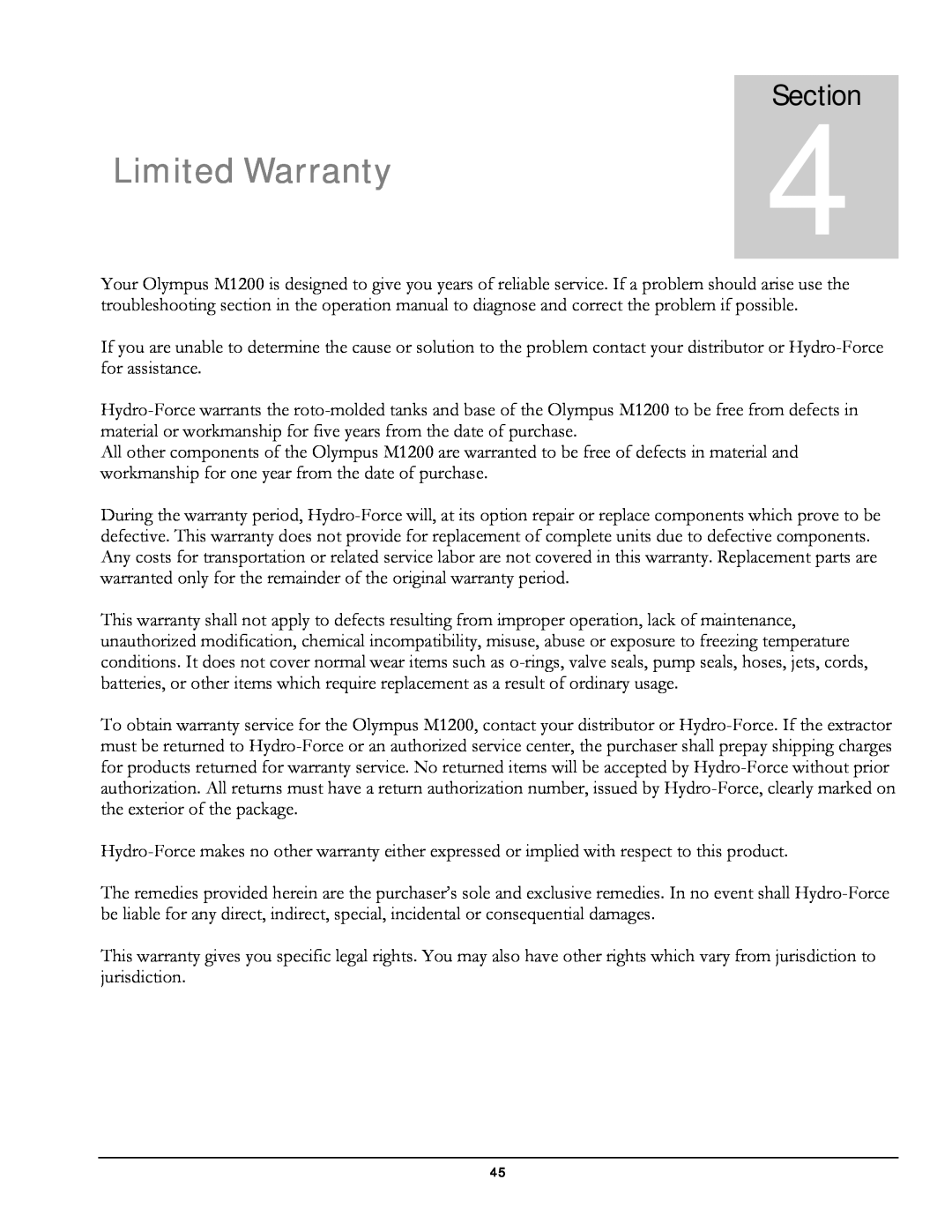 Olympus M1200 manual Limited Warranty, 4Section 