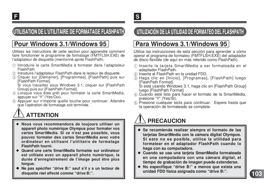 Olympus MAFP-1E manual Pour Windows 3.1/Windows, 103 