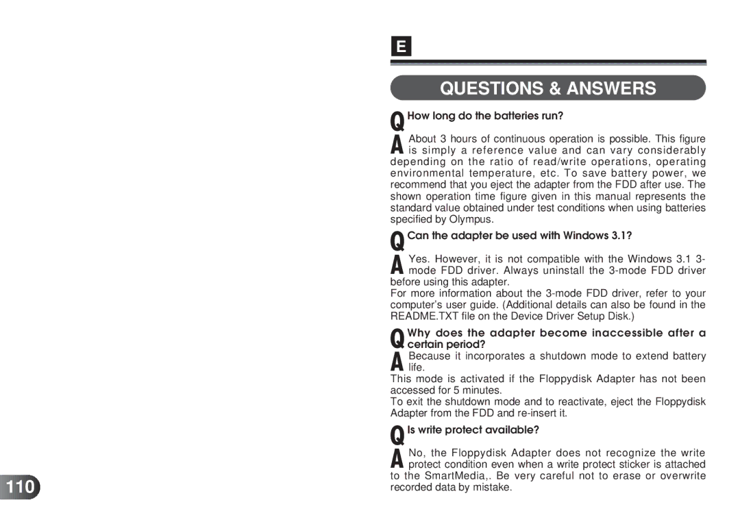 Olympus MAFP-1E manual 110, Questions & Answers 