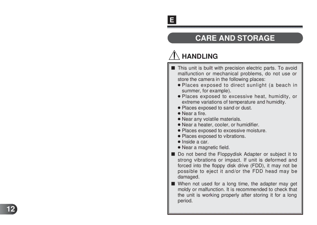 Olympus MAFP-1E manual Care and Storage, Handling 