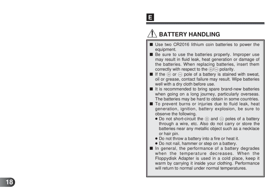 Olympus MAFP-1E manual Battery Handling 