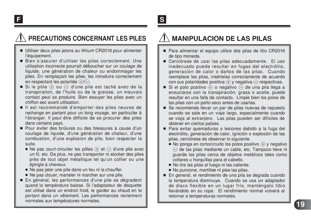 Olympus MAFP-1E manual Precautions Concernant LES Piles 