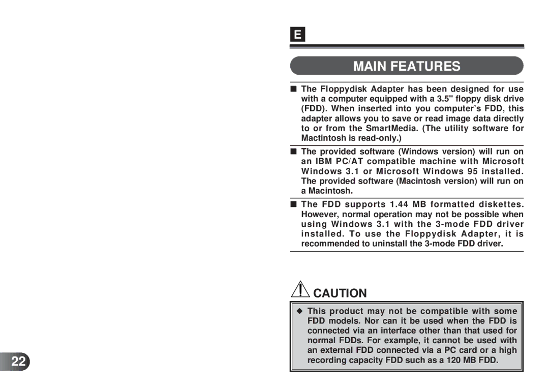 Olympus MAFP-1E manual Main Features 