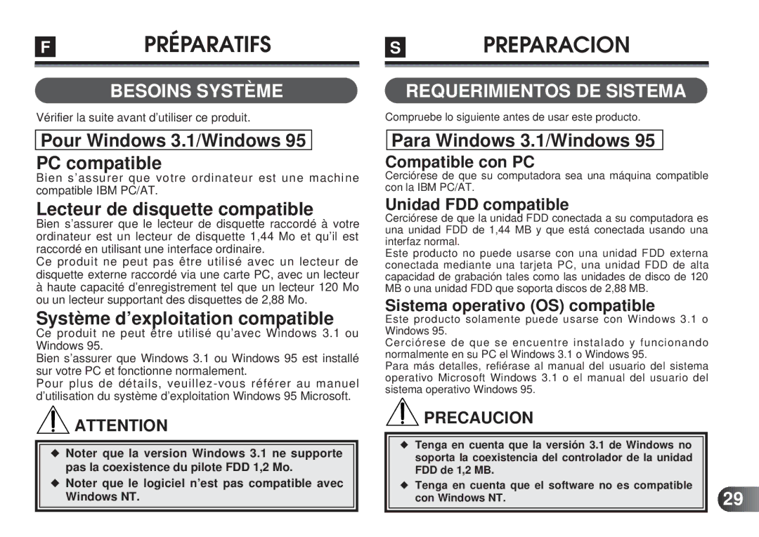 Olympus MAFP-1E manual Besoins Système, Requerimientos DE Sistema 