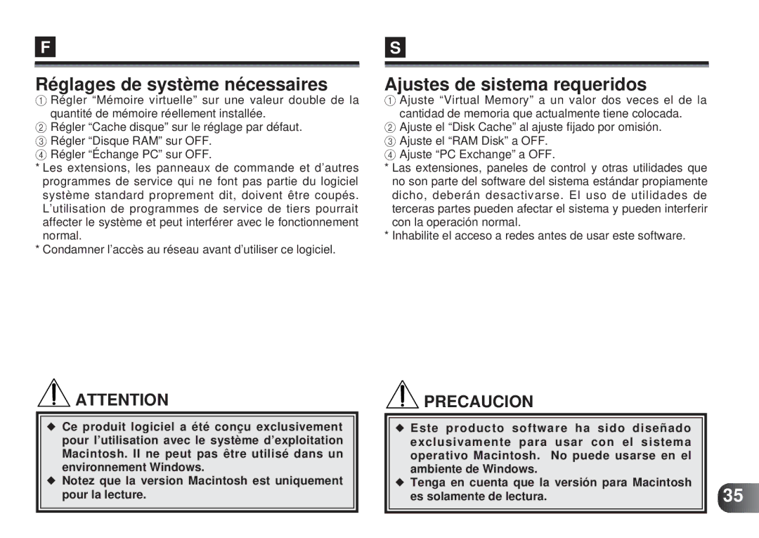 Olympus MAFP-1E manual Réglages de système nécessaires, Ajustes de sistema requeridos 