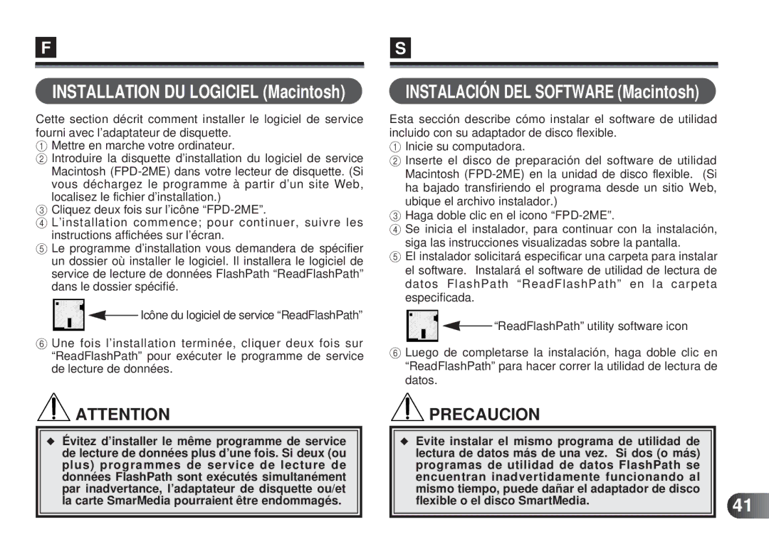 Olympus MAFP-1E manual Installation DU Logiciel Macintosh, Flexible o el disco SmartMedia 