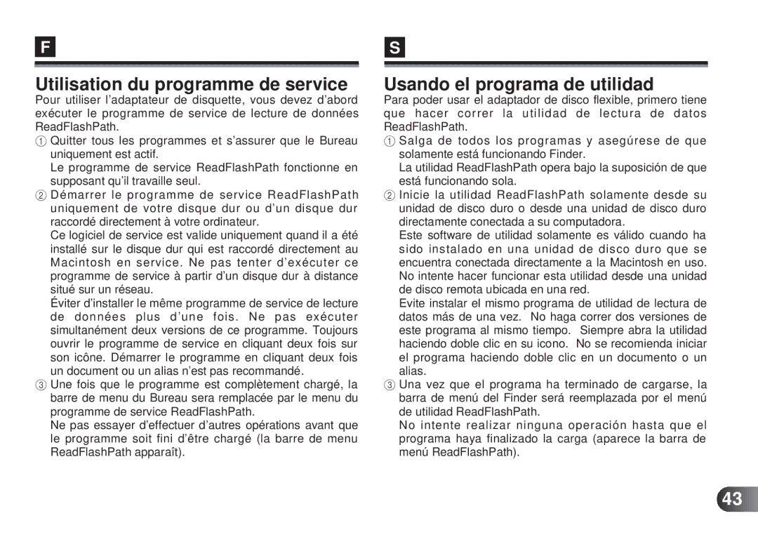 Olympus MAFP-1E manual Utilisation du programme de service, Usando el programa de utilidad 