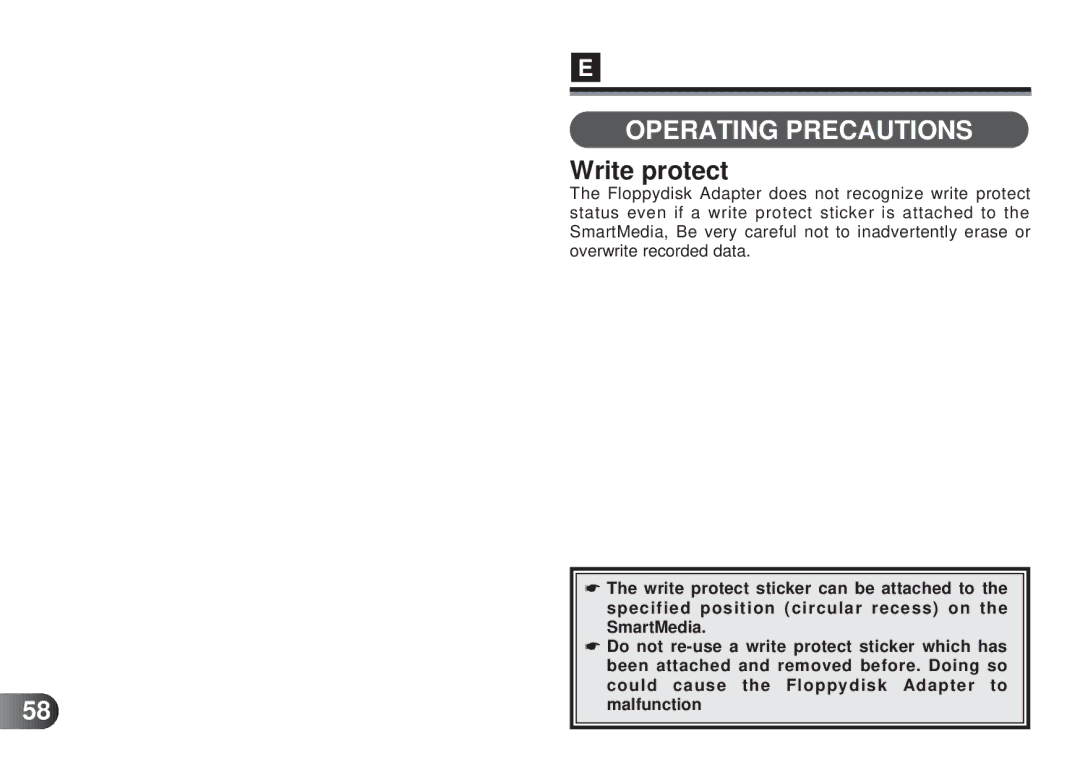 Olympus MAFP-1E manual Operating Precautions, Write protect 