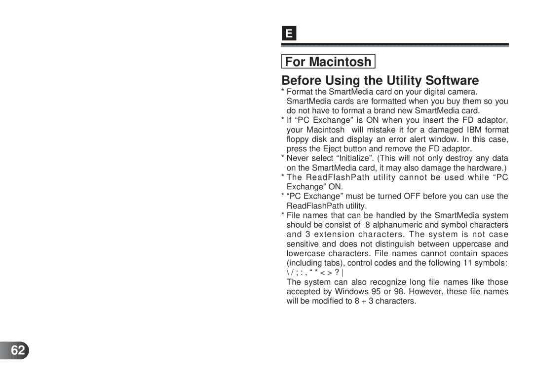 Olympus MAFP-1E manual For Macintosh Before Using the Utility Software 